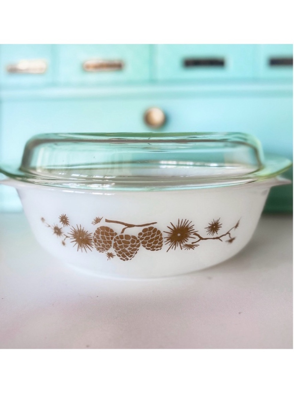 AGEE Pyrex Golden Pine Round Casserole Lid Vintage Australian CR 300 | 3 Pint